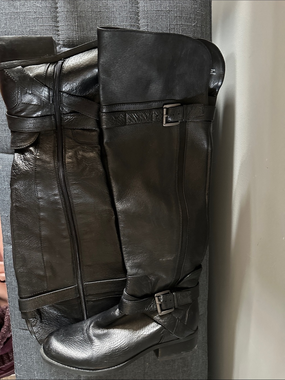 Nine West Black Leather Tall Buckle Boots